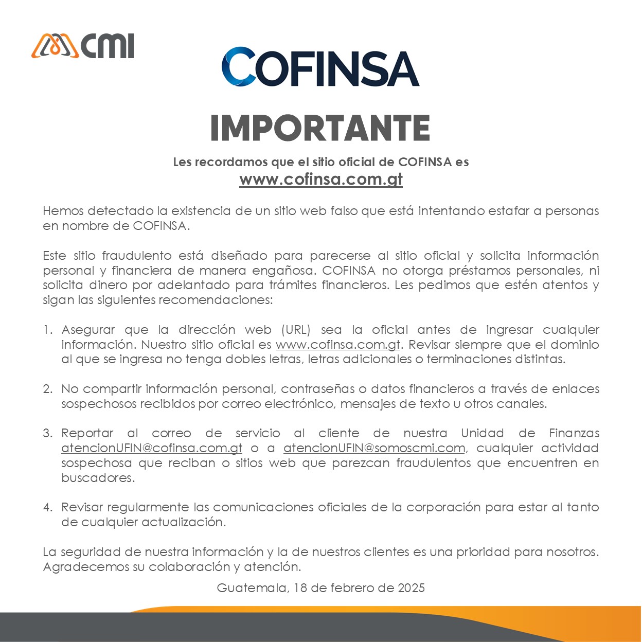 COMUNICADO PARA CLIENTES